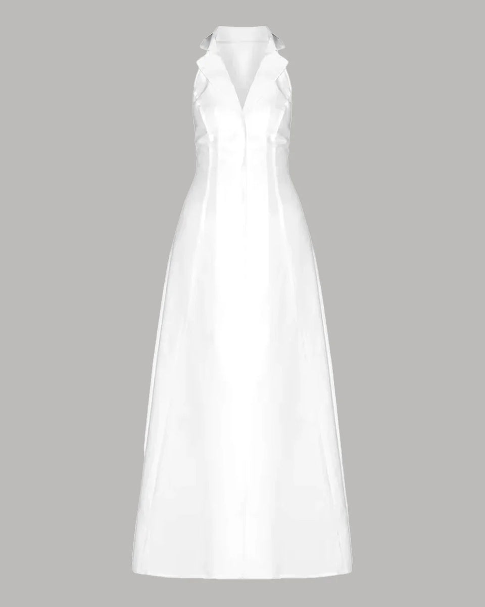 white halter top maxi dress White Halter Neck Front Slit Maxi Dress