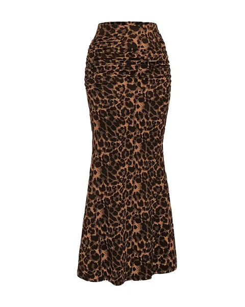 Women's Leopard Print Pleated midi Skirt Front View For Women | Littlebox India