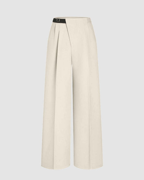 Wrapped Pleated Trouser Without Belt In Off White Front View For Women | Littlebox India
