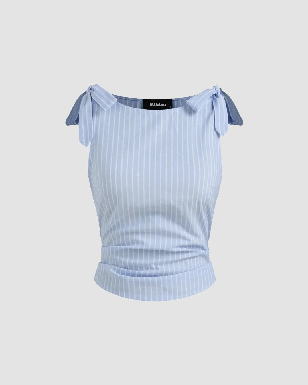 Boat Neckline Striped Bowknot Ruched Tank Top Boat Neckline Striped Bowknot Ruched Tank Top