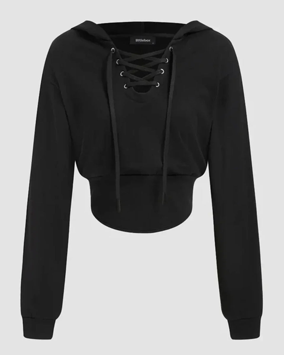 トップス PERVERZE Cropped Hoodie Knit Top Border Cropped Hoodie Knit Top/Black｜PERVERZE | パーバーズの公式