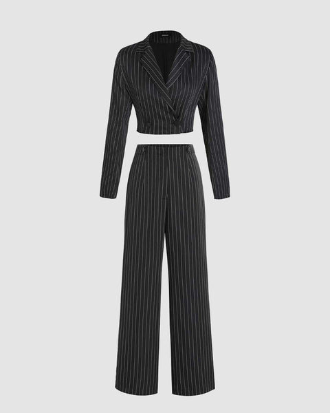 Striped print cropped jacket and pants