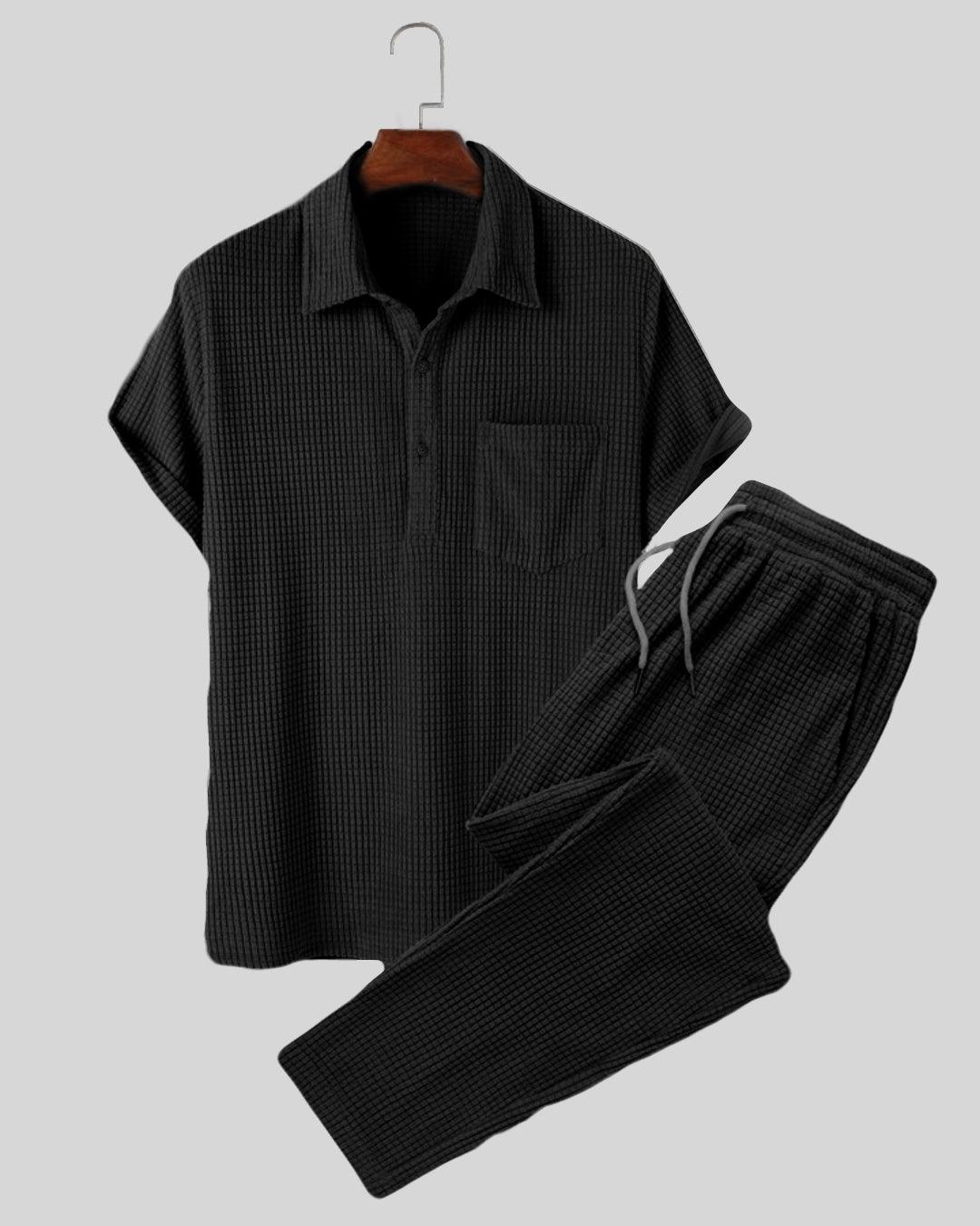 Men's Casual Short Sleeve 2-Piece Walking Suit - Button-Up Shirt & Pants Set - Fortino Landi Sizes M To 5XL