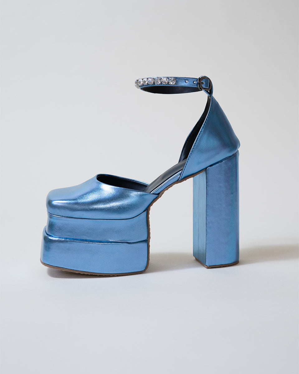 Blue platform heels with best sale ankle strap