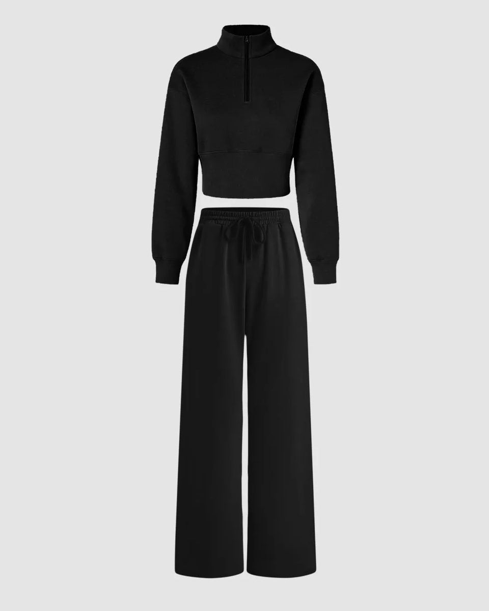 Set Of Two Fleece Thermal Zip Up Zipper With Fleece Trouser In Black