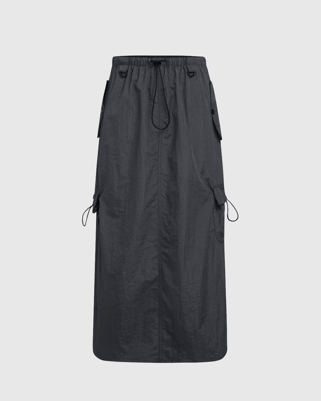 Gorpcore Solid High Waist Cargo Parachute Skirt In Navy Blue
