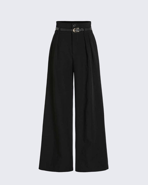 High Waist Pleated Trousers In Black Front View For Women | Littlebox India