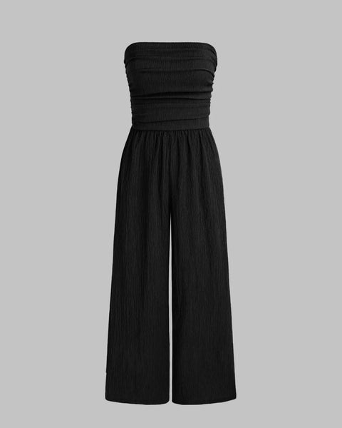 Wide Leg Solid Tube Jumpsuit In Black Front View for Women | Littlebox India