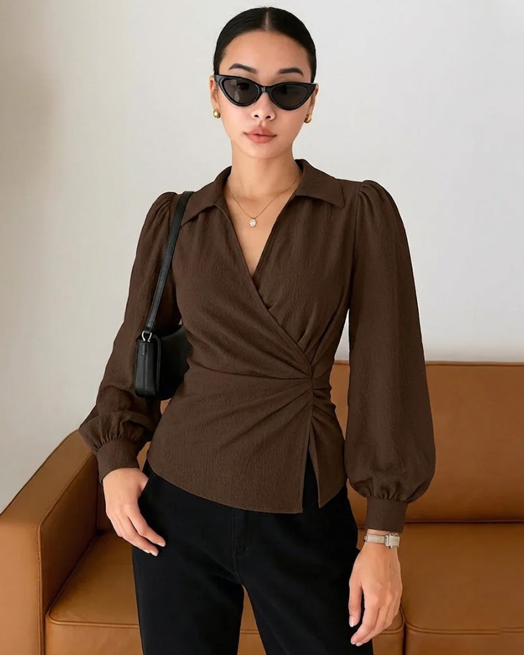 Polka Dotted Bowknot Lace Trim Full Sleeve Top Curve & Plus