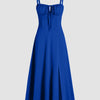 Spaghetti Strap Ruched Bust Slit Midi Dress in Royal Blue