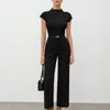 Mock Neck Cap Sleeve Fitted Top in Black