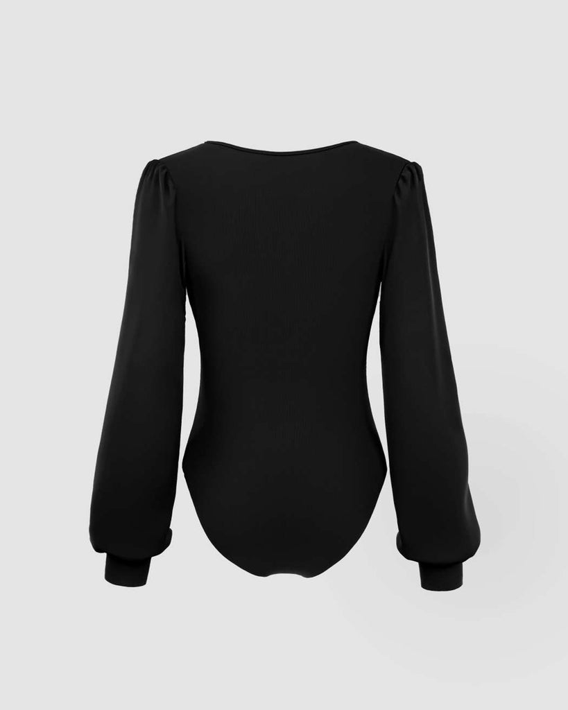 Plunging neckline black bodysuit