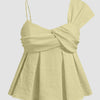 One Shoulder Pleated Ruffle Top in French Vanilla