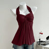 Cherry Twist Front Draped Halter Top