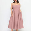 U-neckline Ruched Ruffle Hem Maxi Cami Dress in Pink Curve & Plus