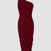 Asymmetrical Neck Sleeveless Slit Maxi Dress in Burgundy