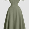 Herbal Faux Fishbone Design Romantic One-Shoulder Dress Curve & Plus