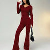 Hugged Fit Sporty Set With Zippered Hoodie In Burgundy