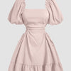 Solid Lace Up Side Ruffle Dress In Powder Pink