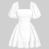 Solid Lace Up Side Ruffle Dress In Off White