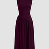 Round Neckline Ruffle Ruched Lace Up Midi Dress Curve & Plus in Maroon