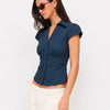 Ruched Waist Collared Button Front Shirt in Pageant Blue