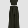 Off Shoulder Crop Top And Wide Leg Pant In Olive Green