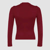 Back view of burgundy stretch-fit long sleeve crop tee with a body-hugging silhouette and crew neckline for a sleek, versatile look.