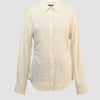 Striped Long Sleeve Tie-Waist Cinched Shirt in Beige