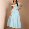 Off-Shoulder Fit and Flare Half Sleeves Maxi Dress in Baby Blue