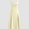 Square Neck Gathered Waist Midi Dress in French Vanilla