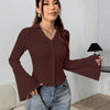 Bell Sleeve Fitted Knit Top in Brown