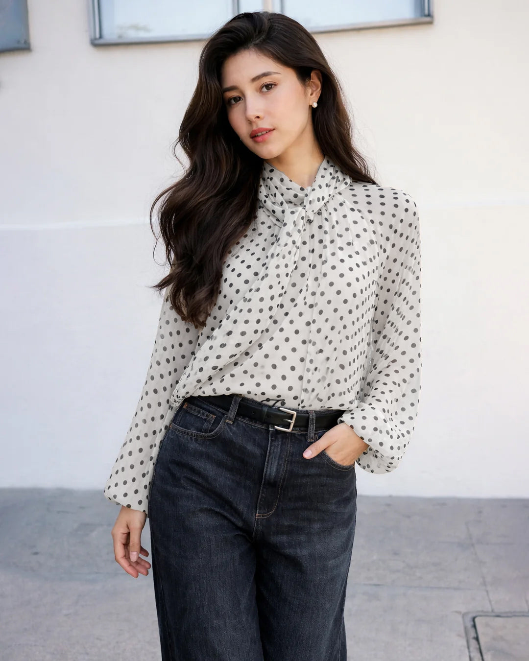 Polka Dot Full Sleeve Top With Bow- Littlebox India