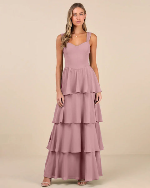 Bustier Layered Sleeveless Maxi Dress in Dusty Pink