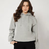 Womens Solid Drawstring Full Sleeve Hoodie in Milange