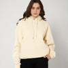 Womens Solid Drawstring Full Sleeve Hoodie in Cream