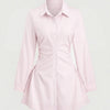 Pink Ruched Shirt Dress with Long Sleeves