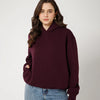 Womens Solid Drawstring Full Sleeve Hoodie in Wine