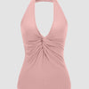 Halter Neck Ruched Top for Women in Rose