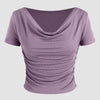 Ruched Short-Sleeve Cowl Neck Top In Lilac
