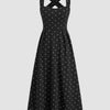 Square Neck Polka Dot Ruffle Criss Cross Maxi Dress