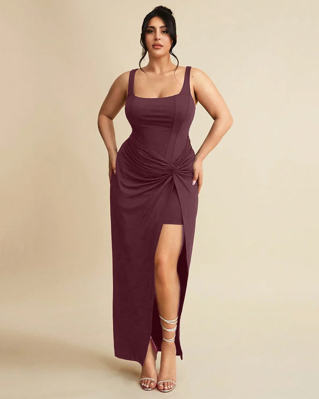 Customer photo 2 of Maroon Wrap Front Corset Style Maxi Dress Curve & Plus