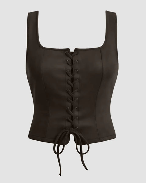 Dark Brown Sleeveless Corset Tank Top