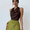 Coffee Solid Cowl Neck Sleeveless Top for Women