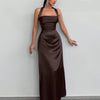 Halter Neck Ruched Backless Long Dress in coffee