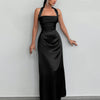 Halter Neck Ruched Backless Long Dress in Black
