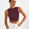 Backless Bow Tie Sleeveless Round Neck Crop top in Maroon