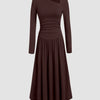 Asymmetrical Neck Long Sleeve Ruched Maxi Dress in Chocolate Fondae