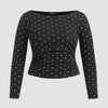 Polka Dot Boat Neck Ruched Top Curve & Plus