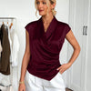 Shawl Collar Ruched Asymmetric Hem Top in Maroon
